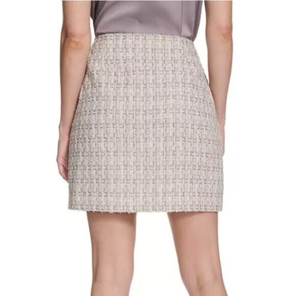 Calvin Klein Women's Tweed Check Print Pencil Skirt in Metallic Cream thumbnail 3
