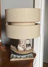 Vintage Tremaen Pottery Lamp Fisherman Boat Nautical PL72 Cornwall. New Shade.