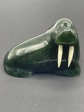 Polished Nephrite Jade Walrus Hand Carved Figurine 2"