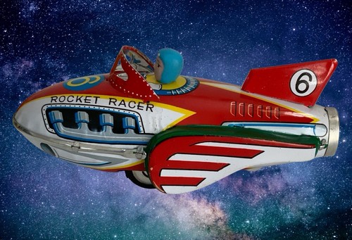 Vtg Friction Tin Toy Space Rocket Racer Collectible Toy #MF735 - In Original Box - Picture 11 of 11