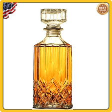 32oz Glass Whiskey Decanter with Airtight Geometric Stopper for Bourbon Vodka Sc