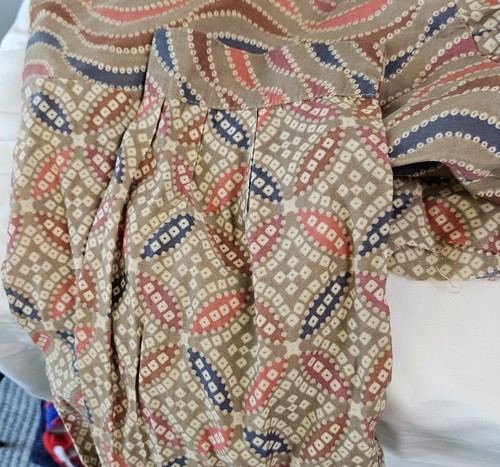 Vintage 70s Indian Block Print Boho Kaftan Smock Dress Hippie Long Sleeve Sz M - Picture 2 of 12