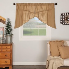 Burlap Natural Farmhouse Primitive Curtains Solid Color Prairie Swag Set 2 pcs