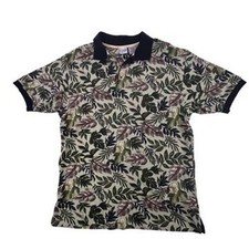 Ocean Pacific OP Medium Mens Green Tropical Leaf Print Polo Shirt Short Sleeve M