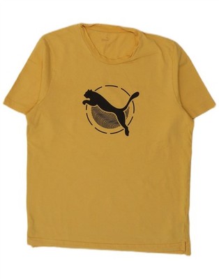Puma Mens Graphic T-Shirt Top Large Yellow Cotton DC04