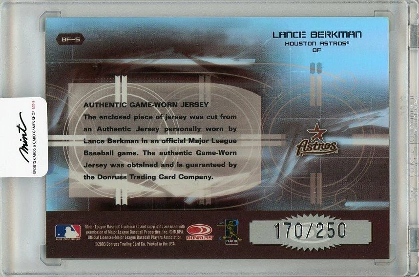 2003 Donruss Elite Lance Berkman Game Worn Jersey 170/250 - Image 2 of 2