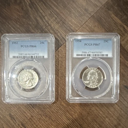 Washington Silver Quarters 1953 PR66 & 1954 PR67 PCGS Proof Certified Unc 25C