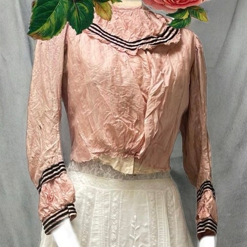 Antique Victorian Bodice 1800s Pink Silk High Collar Vintage Boning Jacket