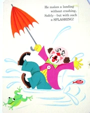 1967 CLOWN ORIGINAL CHILDREN'S BOOK PAINTING cel drawing comic art frog umbrella