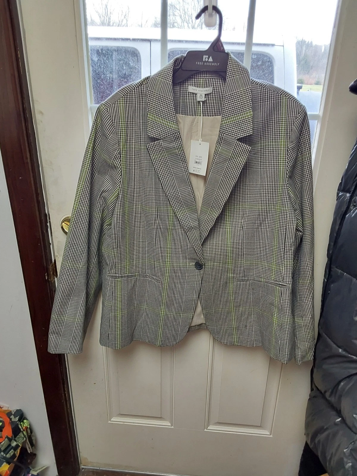 Nwt Free Assembly Womens Blazer Lined Plaid Blk Wht Green Lime Citrus M L XL XXL