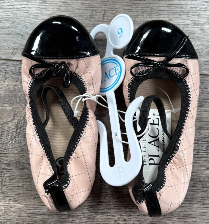 Baby Girl Clothes New Children's Place Size 9 Pink Black Ballet Slipper Shoes - Image 2 of 3