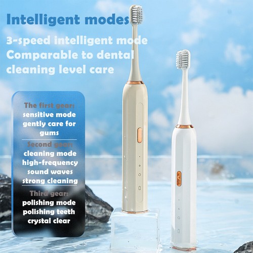 Cepillo de dientes eléctrico USB recargable 3 modos cabezales de cepillo limpieza precisa nuevo - Imagen 12 de 29