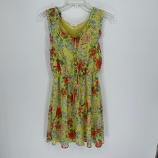 Sienna Sky Women's Yellow Floral Ruffle Chiffon Fit & Flare Mini Dress Size M