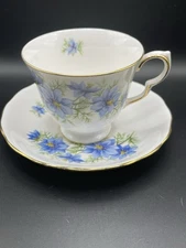 Royal Vale Saucer & Queen Anne Tea Cup Blue Flower Set Made In England
