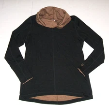 Ibex Dyad Merino Wool Sweater Women L Reversible Cowl Neck Black Camel Brown