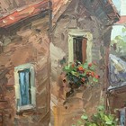 UNSTRETCHED Italian painting on canvas 36 x 48” Tuscany with flowers — photo 9