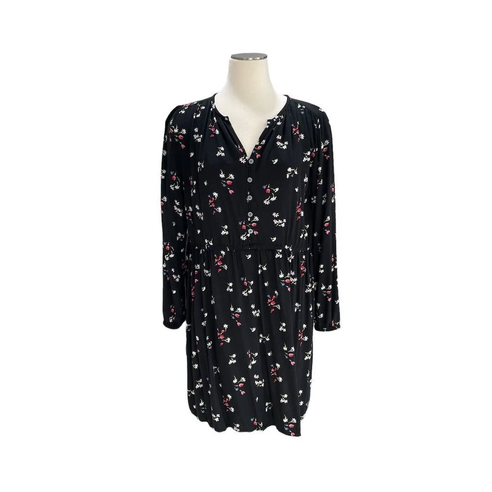 Vestido Camisa LOFT Negro Floral Talla M Corto Informal Boho Cottagecore Caprichoso Suave Foto 3 de 4