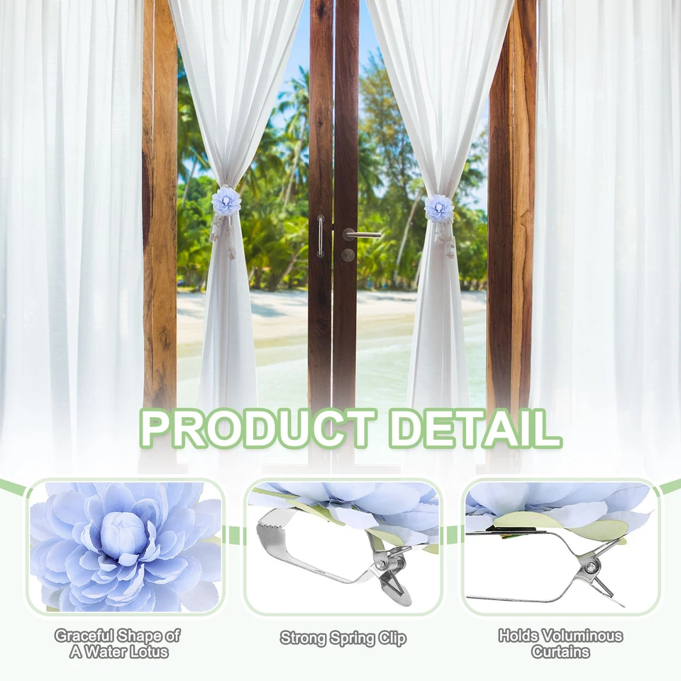 Paquete de 2 clips artificiales para cortinas de flores de loto, azul cielo Foto 3 de 4