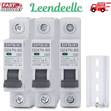 3 Pack 1 Pole Miniature Circuit Breaker, 20 Amp 120V/240V AC DIN Rail Mount