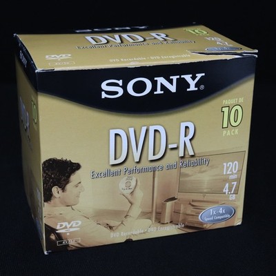 SONY 10 Pack DVD-R in Jewel Cases 4.7GB 120 min 1x - 4X Recordable NEW OPEN BOX