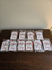 NWT 10pc Set Of Holiday Style Christmas Metal Ornaments Peace Joy Red White