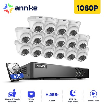 ANNKE 16CH 5MP 5in1 DVR 1080P CCTV Security Camera System Human Detection H.265+