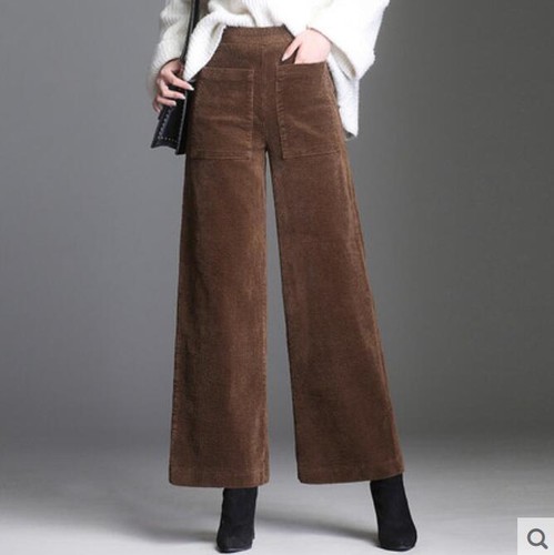 Retro Womens Wide Leg Corduroy Pants 
