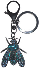 Aqua Blue Bumble Bee Bling Rhinestones Gold-Tone Key Chain Fob Purse Charm New