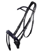 QHP Chianti Crystal Snaffle Bridle - Blue Patent Noseband