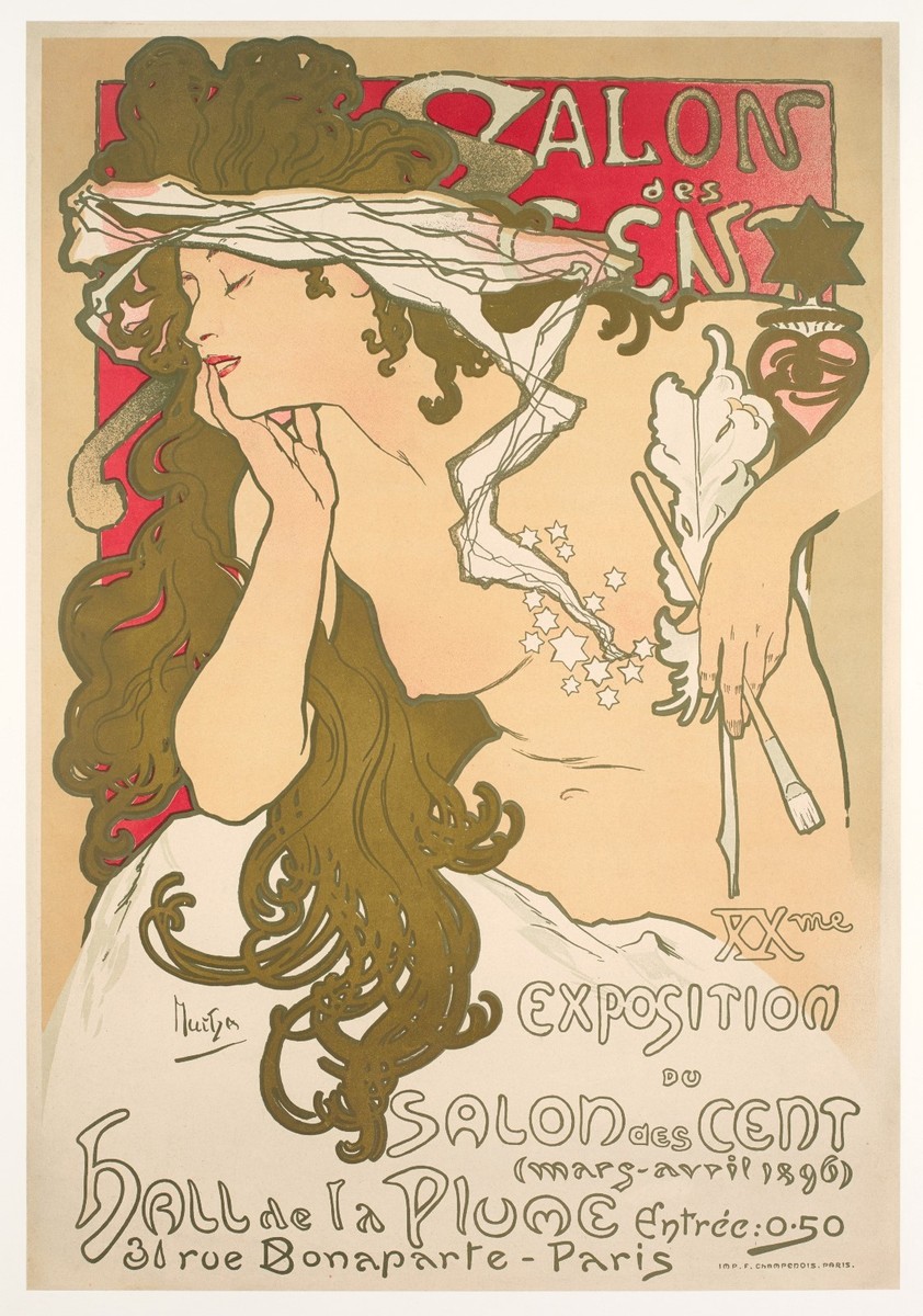 Original Art Nouveau Poster - Alphonse Mucha - Salon des Cent - La