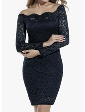 ACEVOG Women Off Shoulder Floral Lace Party Dress navy blue bodycon dress NWT