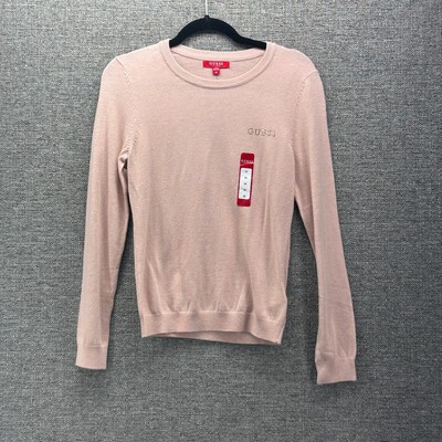 Guess Sweater Womans Medium Pink Wool Blend Logo Bling