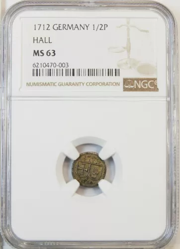 1712 Germany Hall 1/2 Pfennig Silver 1/2P Choice Uncirculated NGC MS63