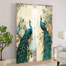 2Pcs Gorgeous Animal Peacock Window Curtains Drapes Bedroom Living Room Kitchen