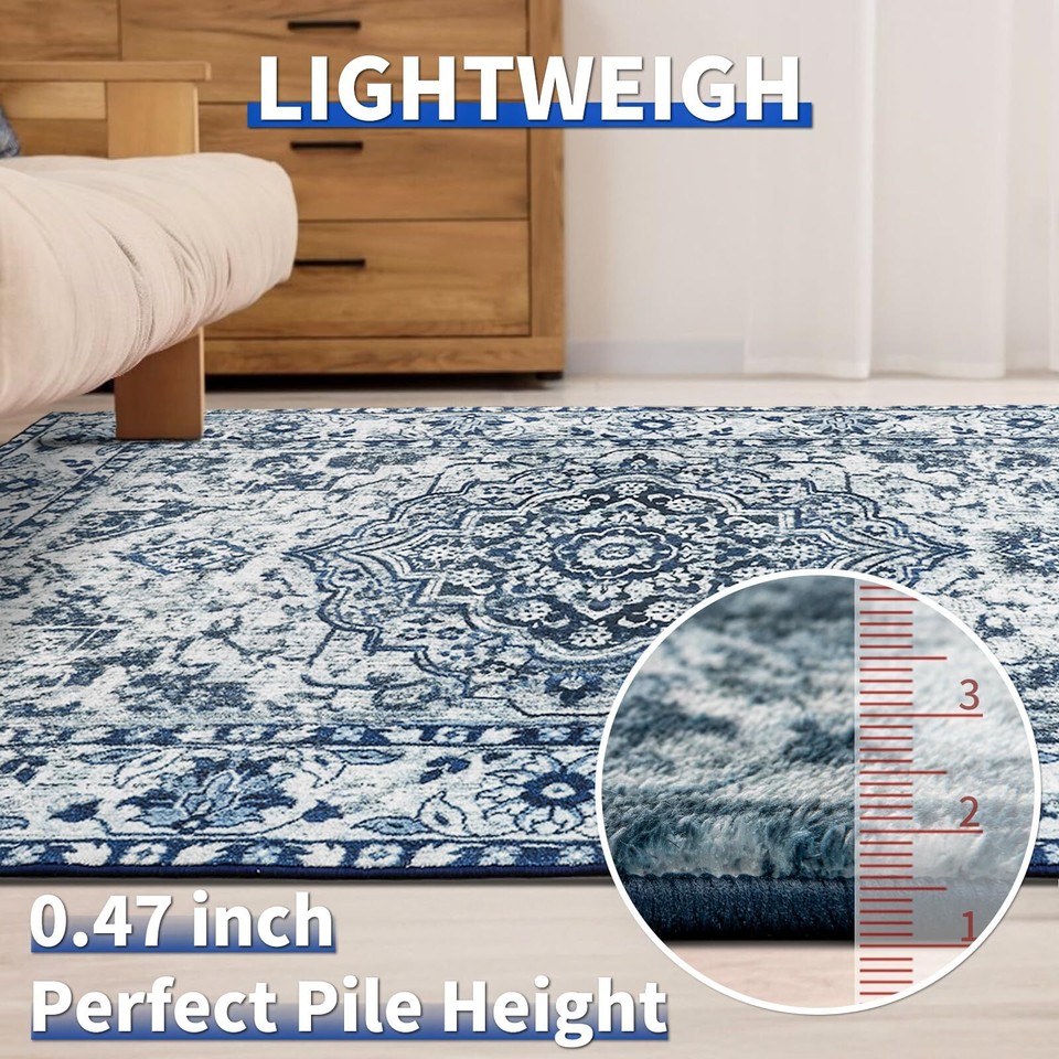 Vintage Washable Area Rug 4x6 Soft LowPile Floor Carpet for Living