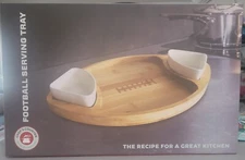 Chef's Counter Bamboo Football Serving Tray W/Removable Ceramic Inserts