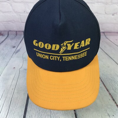 Vintage GOODYEAR Hat Cap Snapback Blue Yellow Union City TN Noved Made in USA