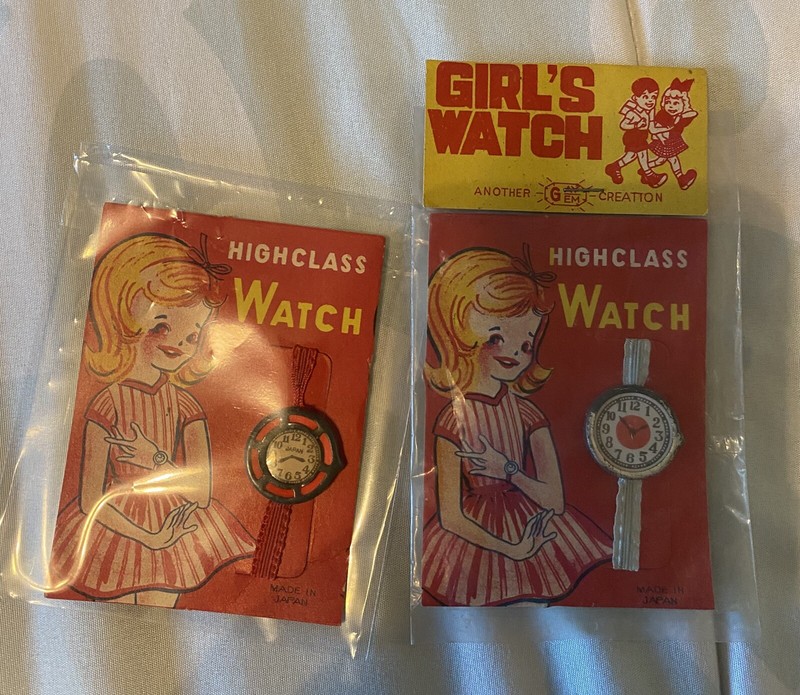 2 Vintage High Class Girls Watch Pretend TOY On Original Cards.  Gay Gem- Japan