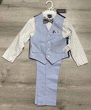 Nautica Boys 4 Piece Shirt Vest Bow Tie Pants Size 4 NWT 65