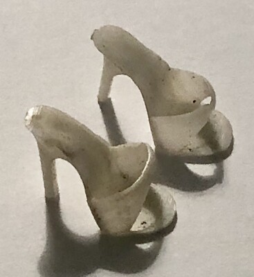Original Vintage Pair Barbie Doll White Shoes/Open Toe Heels/Mules