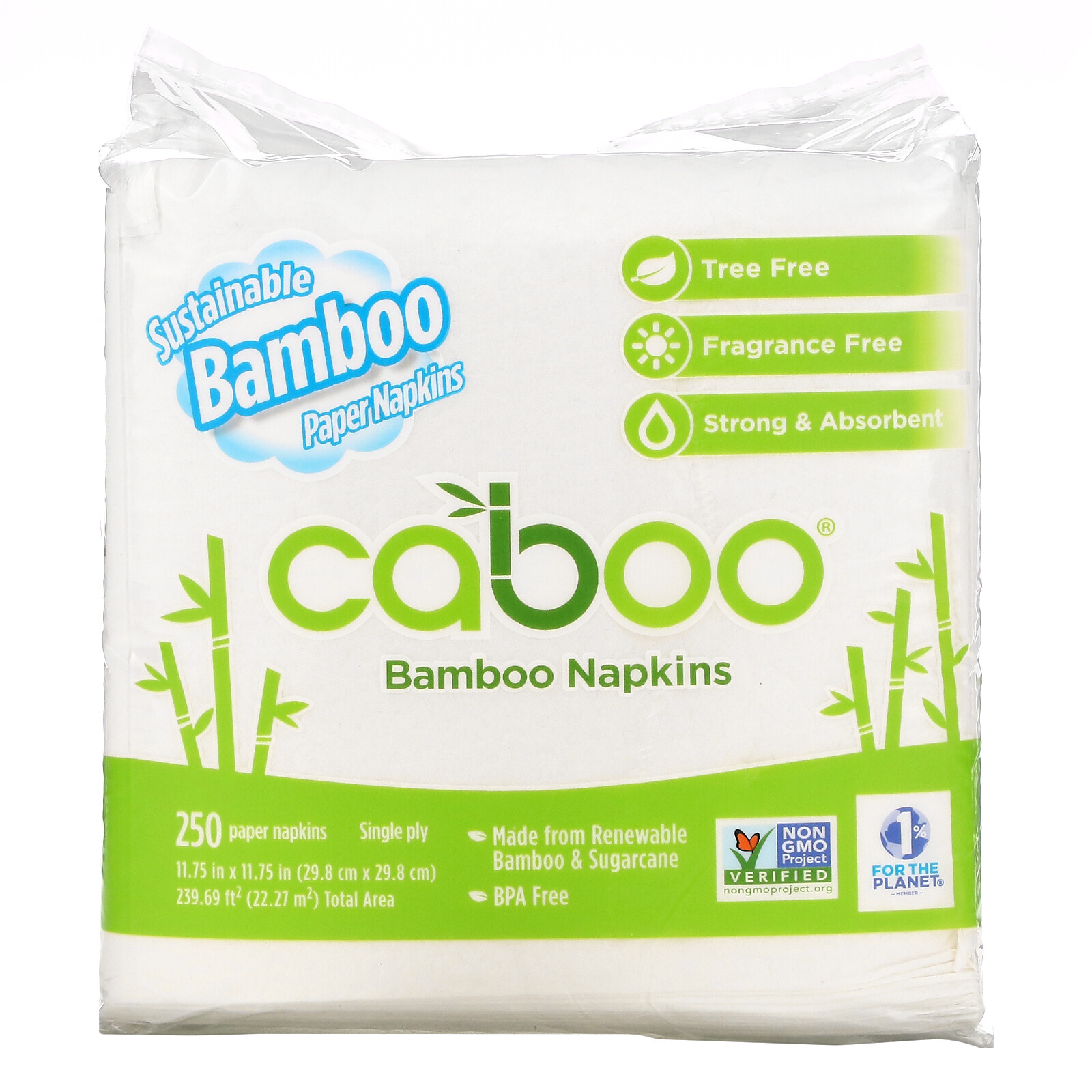 Caboo, servilletas de bambú, 250 servilletas de papel