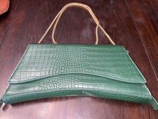 Womens Faux Crocodile Convertible Purse Clutch Shoulder Bag Gold Chain Strap EUC
