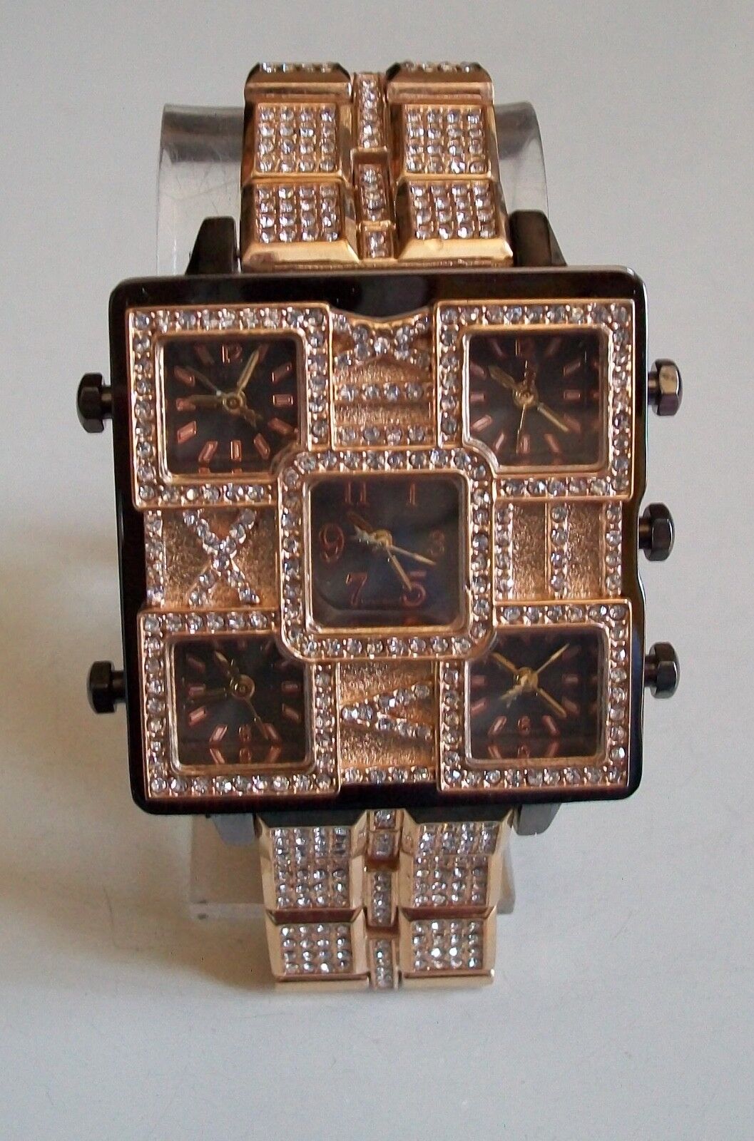 Men's Bling Rose Gold Finish 5 Time Zone Fashion Dressy/Party Wear  Watch