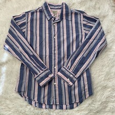 Guess Jeans Youth Size Large Vintage Pink Blue Stripe Long Sleeve Button Shirt
