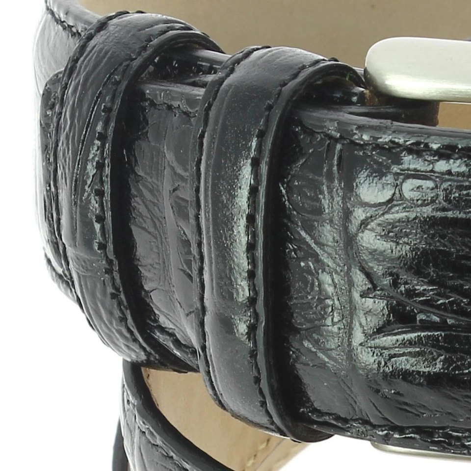 Robert Charles. Ceinture aspect reptile. EMPREINTE CROCO, Cuir. crocodile noir. - Photo 4/4