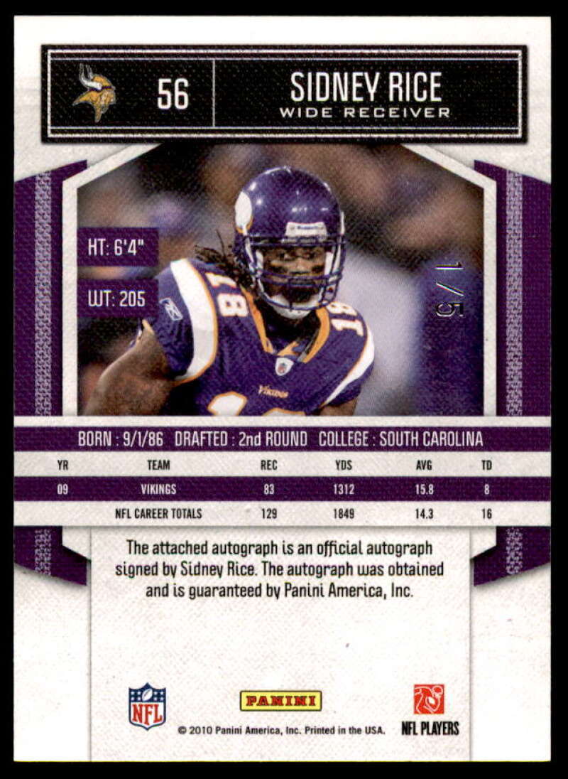 Sidney Rice Rookie Card 2010 Classics Significant Signatures Gold #56 ...