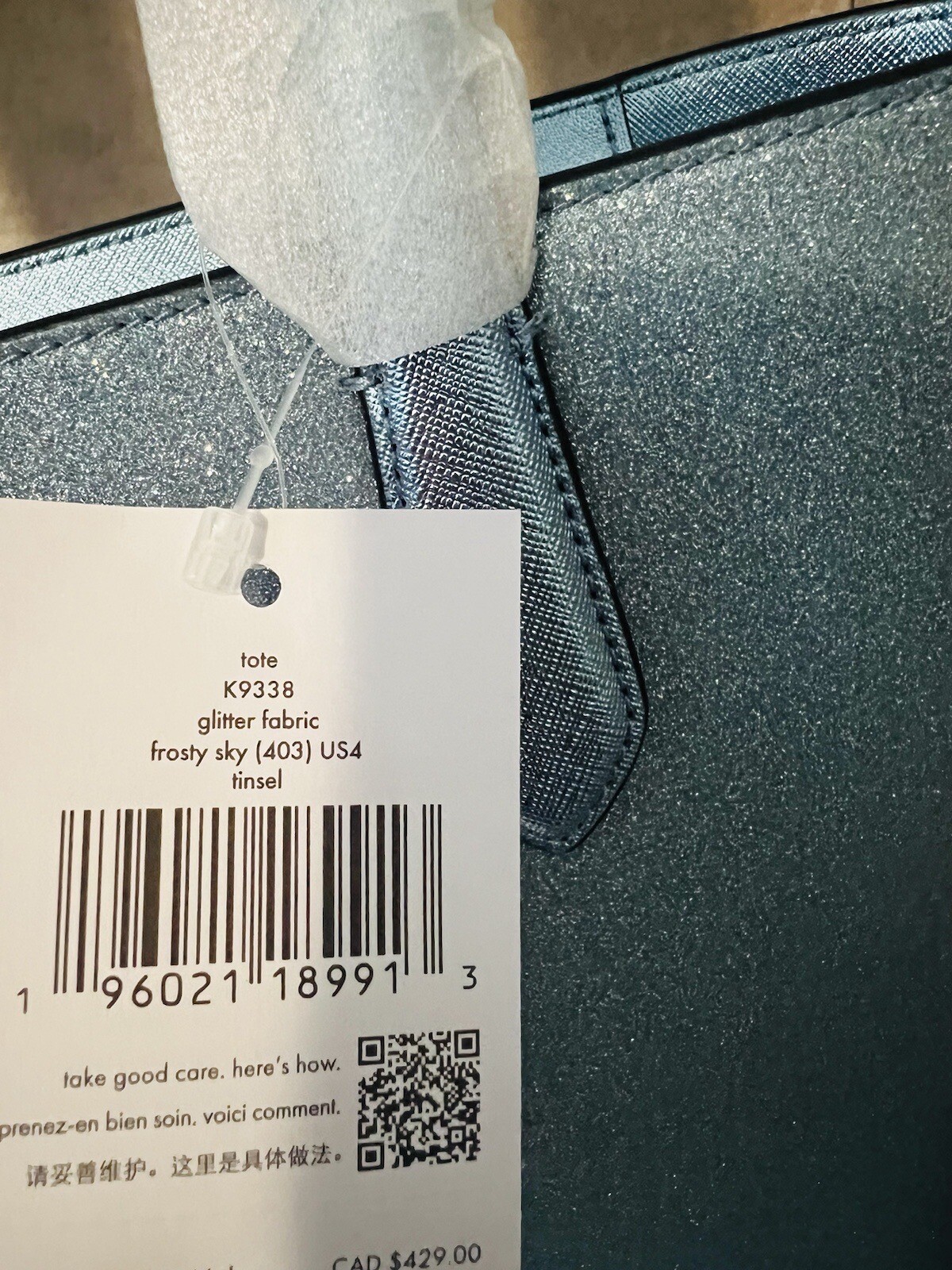 kate spade Large Tinsel Glitter Shoulder Tote Bag Handbag Frosty Sky