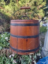 Antique 19th Century Wooden Firkin With Iron Handle Signed