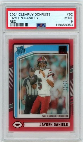 PSA 9 2024 Clearly Donruss #52 Jayden Daniels Red RC /99 Commanders