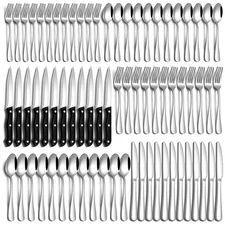 72 Pcs Silverware Set with Steak Knives Food-Grade Stainless Steel Flatware S...